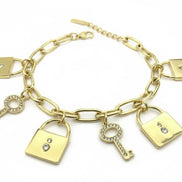 GOLD LOCK AND KEY CHARM BRACELET  #CB3140_GOLD