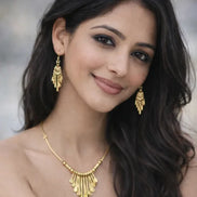 GOLD INTRICATE TRIBAL DESIGN NECKLACE AND EARRINGS SET  #HNNE3241_GOLD (CH3/CG1)