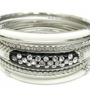 SILVER-BLACK FABULOUS SET OF 9PCS BANGLES  #PB8784_S-BLACK (LE12)