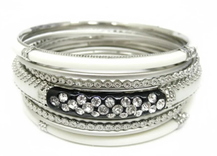 SILVER-BLACK FABULOUS SET OF 9PCS BANGLES  #PB8784_S-BLACK (LE12)