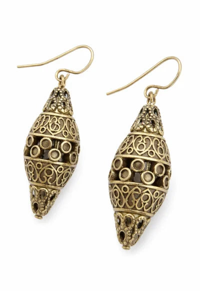 GOLD GOURD SHAPE FILIGREE EARRINGS  #HNE27316_GOLD (JD7)