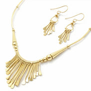 GOLD INTRICATE TRIBAL DESIGN NECKLACE AND EARRINGS SET  #HNNE3241_GOLD (CH3/CG1)