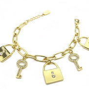GOLD LOCK AND KEY CHARM BRACELET  #CB3140_GOLD