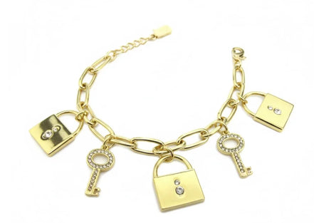 GOLD LOCK AND KEY CHARM BRACELET  #CB3140_GOLD