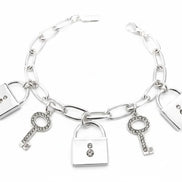SILVER LOCK AND KEY CHARM BRACELET  #CB3140_SILVER (AF6)