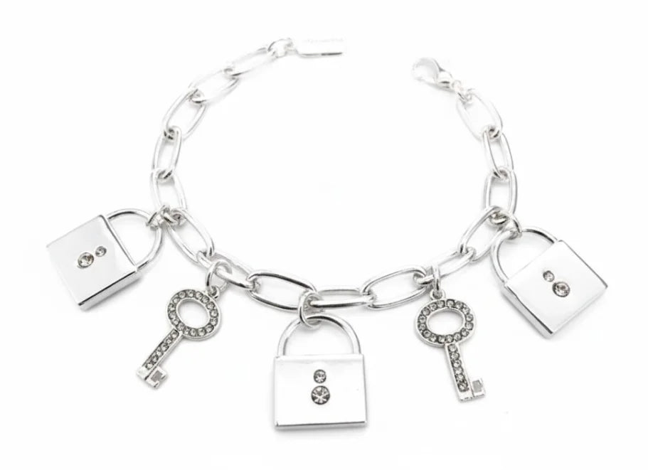 SILVER LOCK AND KEY CHARM BRACELET  #CB3140_SILVER (AF6)