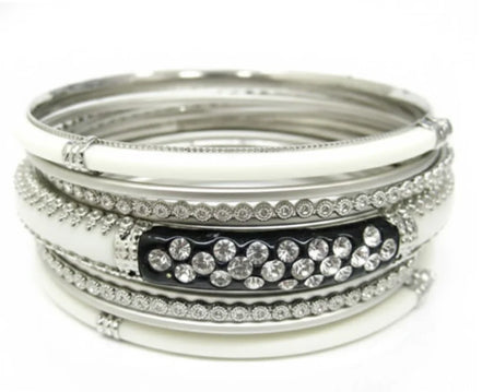 SILVER-BLACK FABULOUS SET OF 9PCS BANGLES  #PB8784_S-BLACK (LE12)