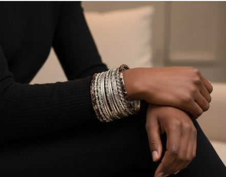 SILVER-MULTI ATRISTIC SET OF 8PCS SILVER BANGLES  #PB8794_S-MULTI (PH1)