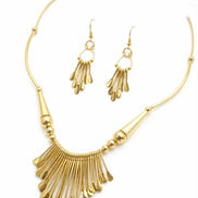 GOLD INTRICATE TRIBAL DESIGN NECKLACE AND EARRINGS SET  #HNNE3241_GOLD (CH3/CG1)