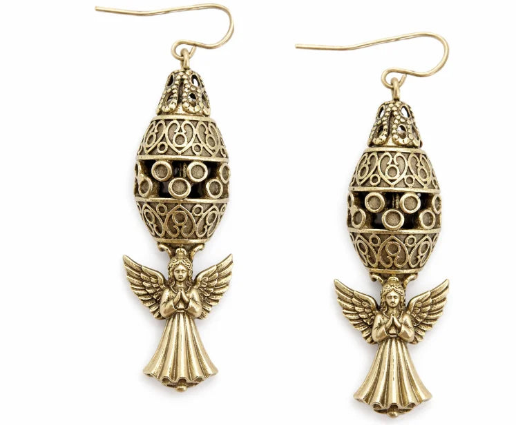 GOLD GOURD SHAPE FILIGREE EARRINGS  #HNE27316_GOLD (JD7)