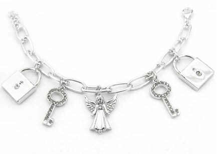 SILVER LOCK AND KEY CHARM BRACELET  #CB3140_SILVER (AF6)