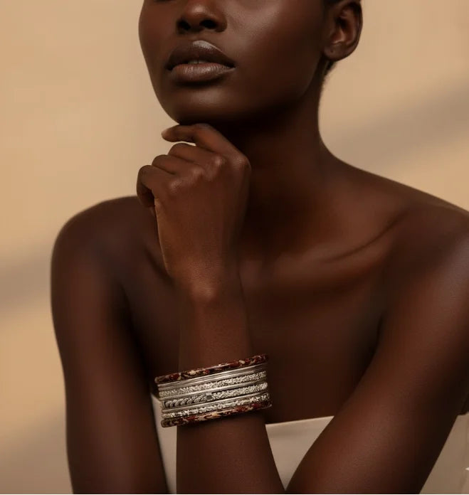 SILVER-BLACK FABULOUS SET OF 9PCS BANGLES  #PB8784_S-BLACK (LE12)