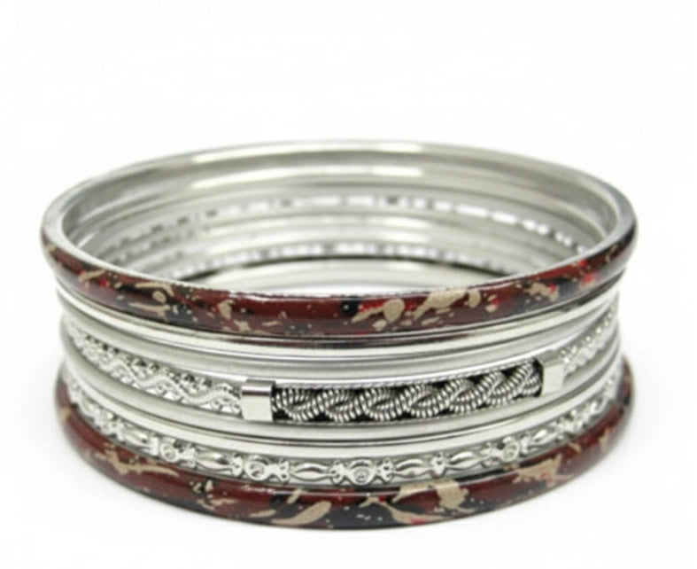 SILVER-MULTI ATRISTIC SET OF 8PCS SILVER BANGLES  #PB8794_S-MULTI (PH1)