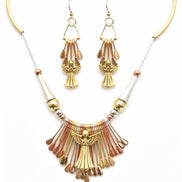 TRITONE INTRICATE TRIBAL DESIGN NECKLACE AND EARRINGS SET  #HNNE3241_3TONE (CC2)