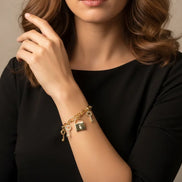 GOLD LOCK AND KEY CHARM BRACELET  #CB3140_GOLD