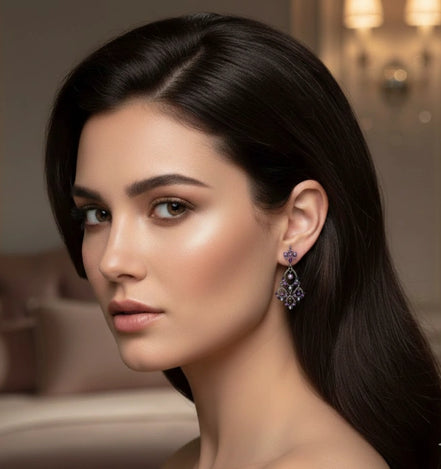 HEMATITE AMETHYST TWINKLE CHANDELIER EARRINGS  #HNE0430_HEM-AMY (ME16)