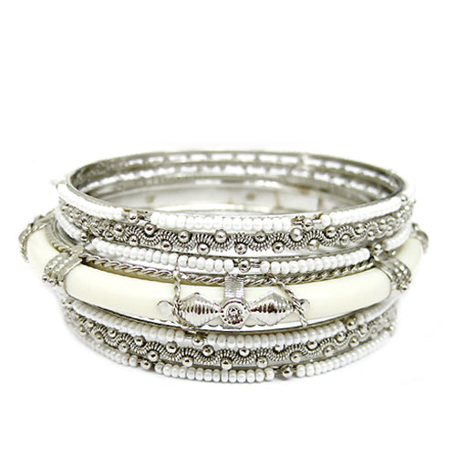SILVER WHITE BANGLE SET  #KB00693_S-WHITE