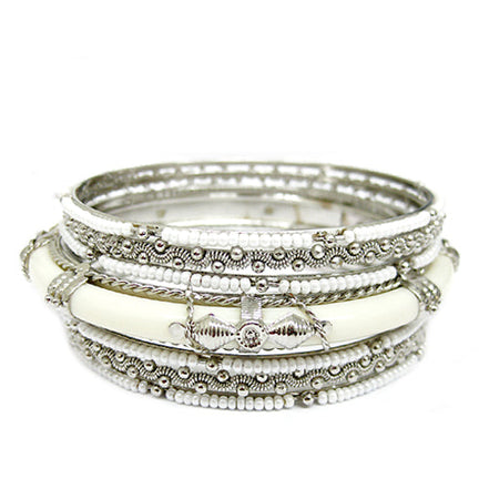 SILVER WHITE BANGLE SET  #KB00693_S-WHITE