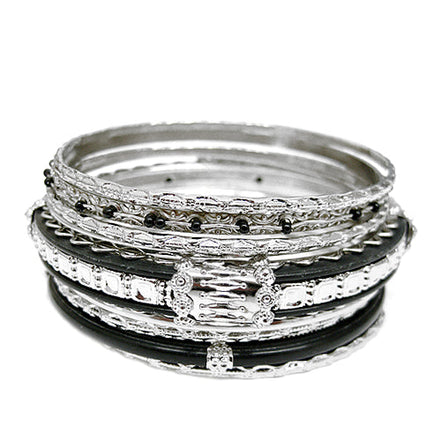 SILVER BLACK BANGLE SET  #KB01049_S-BLACK (JB4)