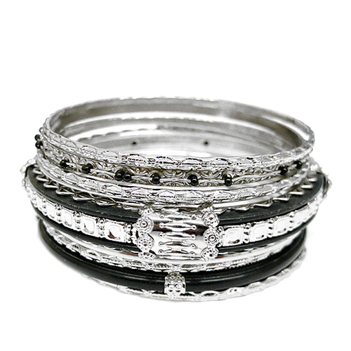 SILVER BLACK BANGLE SET  #KB01049_S-BLACK (JB4)