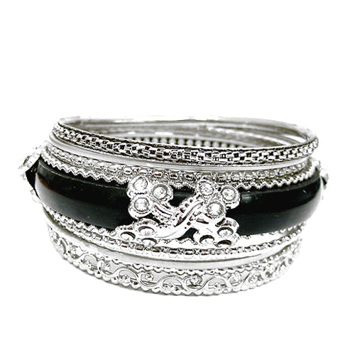 SILVER BALCK ELEGANT DESIGN SET OF 7PCS BANGLES  #KB7764_S-BLACK (RA11/RF17)