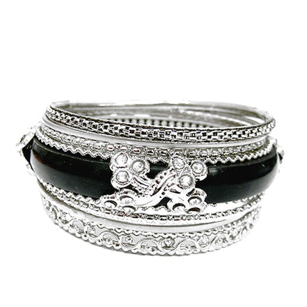SILVER BALCK ELEGANT DESIGN SET OF 7PCS BANGLES  #KB7764_S-BLACK (RA11/RF17)