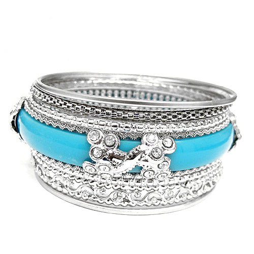 SILVER TURQUOISE ELEGANT DESIGN SET OF 7PCS BANGLES  #KB7764_S-TURQ (RA15)