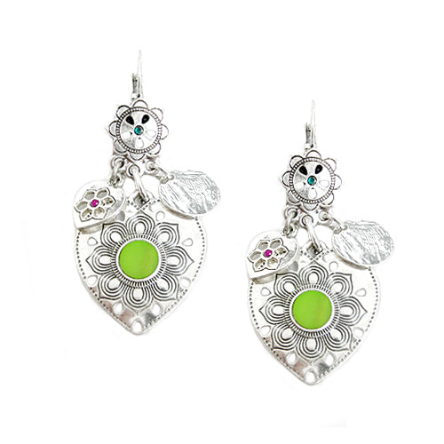 SILVER-LIME MOTHER OF PEARL EARRINGS  #SE27432_S-MULTI