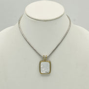 TWO TONE MOTHER OF PEARL ENGRAVED PENDANT SILVER CHAIN NECKLACE #12505EH-MOP (FD6)