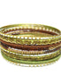 GOLD MULTI COLOR  OLIVE AND BROWN MIXED GLITTERING THIN BANGLES SET OF 11PCS  #RB78777_MULTI (RA27/B525)