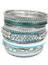 SILVER TURQUOISE SEED BEADS SET OF 17PCS INDIAN BANGLES WITH STRIPE BORN IN PLASTIC CONTAINER  #PB8672_S-TURQ (QH9)