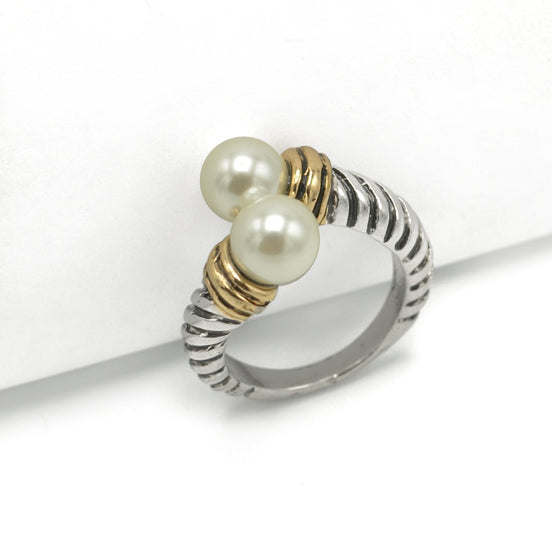 TWO-TONE CREAM PEARL RING #SRJ2339-TT#7