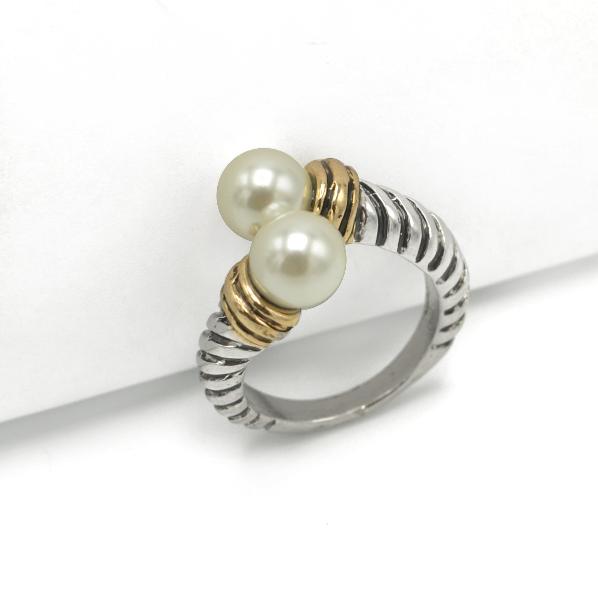 TWO-TONE CREAM PEARL RING #SRJ2339-TT#8