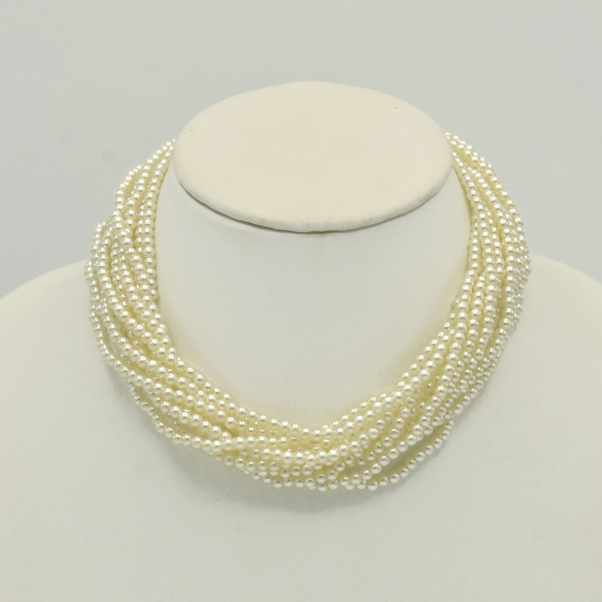 Gold Tone Metal Multi-Layer Faux Pearl Short Necklace #HNN81337_GLD-CRM (ZD9)