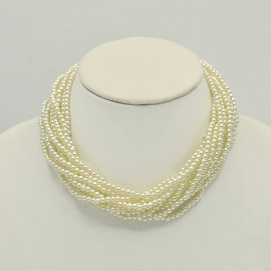 Gold Tone Metal Multi-Layer Faux Pearl Short Necklace #HNN81337_GLD-CRM (ZD9)