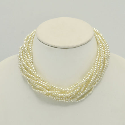 Gold Tone Metal Multi-Layer Faux Pearl Short Necklace #HNN81337_GLD-CRM(DB1)