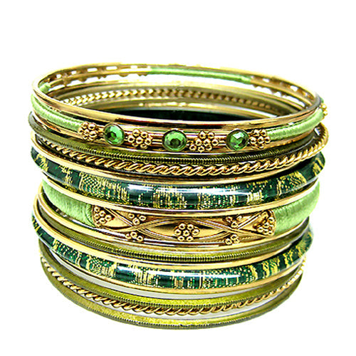 GOLD MULTI COLOR YELLOW AND GREEN BANGLE SET  #VB17290PLUS_YLGR (OA8/B168)