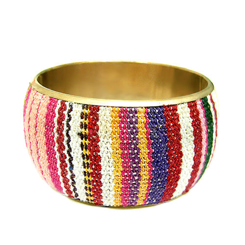MULTI COLOR ETHNIC KNITTED COLORFUL STRIPES THICK BRACELET  #RB84151 (QH4)