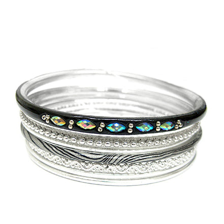 SILVER-BLACK BANGLE SET  #RB9070_S-BLACK (RH15/B119)