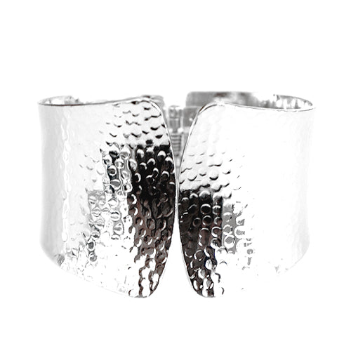 PLUS SIZE  Shiny Silver Hammered Hinged Bracelet