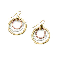 Tri-Tone Circle Drop Earrings – Gold, Silver & Copper Layered Hoop Statement Earrings (1.5