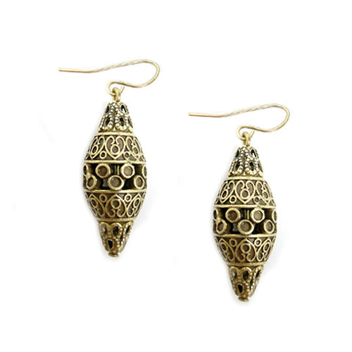 GOLD GOURD SHAPE FILIGREE EARRINGS  #HNE27316_GOLD (JD7)