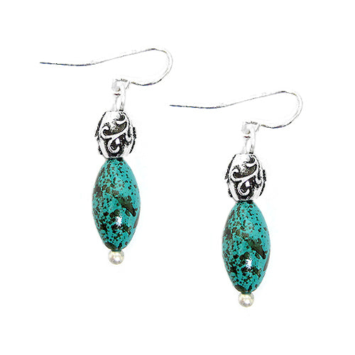 SILVER TURQUOISE METAL EARRINGS  #SE29439-1_S-TURQ (DC6)