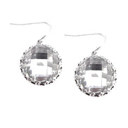 SILVER-BLACK CLEAR RHINESTONE ACCENT ROUND DANGLE EARRINGS  #SE30069_S-BLACK (FB11)
