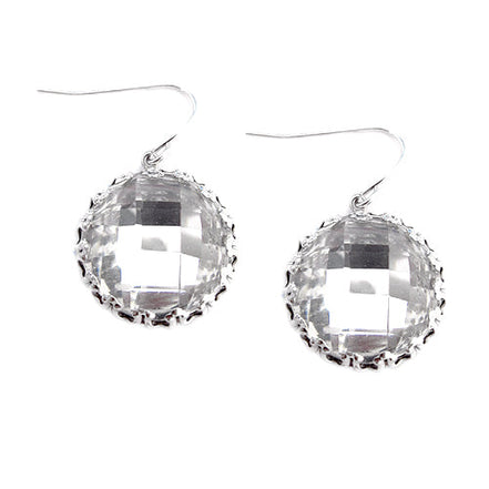 SILVER-BLACK CLEAR RHINESTONE ACCENT ROUND DANGLE EARRINGS  #SE30069_S-BLACK (FB11)