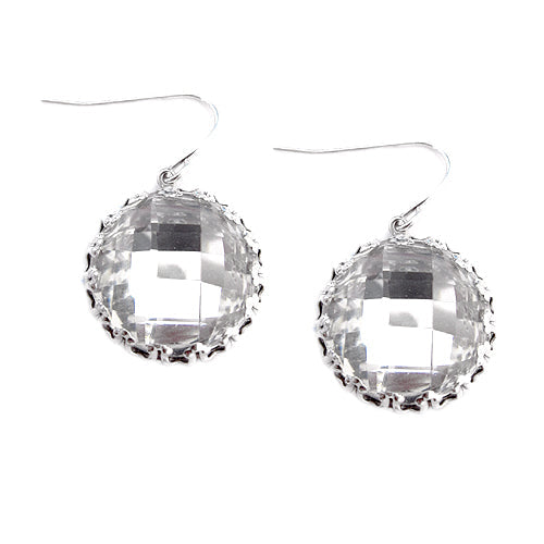 SILVER-BLACK CLEAR RHINESTONE ACCENT ROUND DANGLE EARRINGS  #SE30069_S-BLACK (FB11)