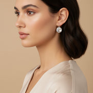 SILVER-BLACK CLEAR RHINESTONE ACCENT ROUND DANGLE EARRINGS  #SE30069_S-BLACK (FB11)