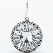 SILVER-BLACK CLEAR RHINESTONE ACCENT ROUND DANGLE EARRINGS  #SE30069_S-BLACK (FB11)