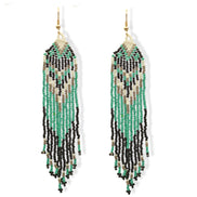 Turquoise, Black, and White Bohemian Seed Bead Long Tassel Earrings #SH-ER-1198(TD19)