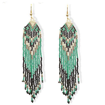 Turquoise, Black, and White Bohemian Seed Bead Long Tassel Earrings #SH-ER-1198(TD19)